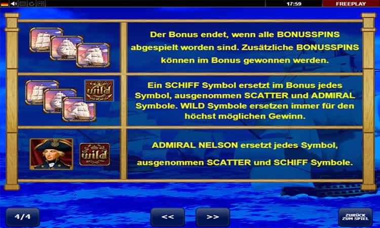 Admiral Nelson Gewinntabelle