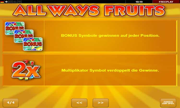 All Ways Fruits Gewinntabelle