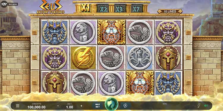 Ancient Fortunes Zeus kostenlos spielen mit der Demo.
