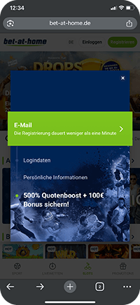 bet-at-home Anmeldung: Persönliche Daten eingeben.