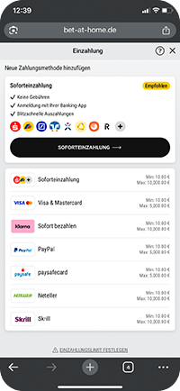 bet-at-home Einzahlung: Einzahlungsmethode wählen.