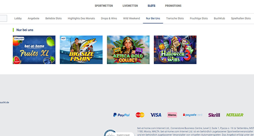 Exklusive Slot-Spiele bei bet-at-home.