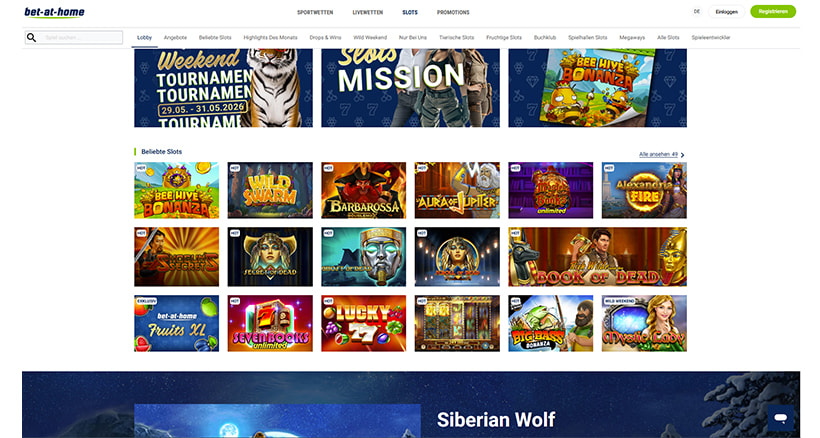 Die Lobby der bet-at-home Spielothek.