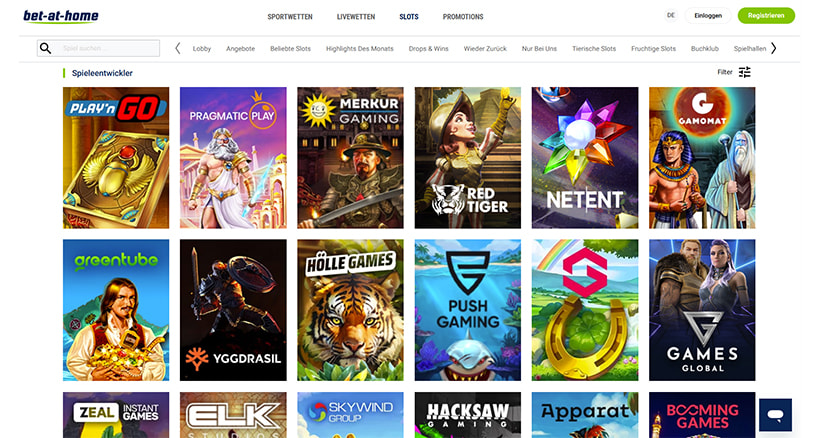 Überblick über die Spielehersteller bei bet-at-home.
