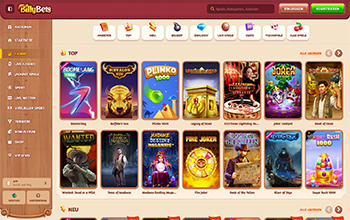 Die BillyBets Spielauswahl.