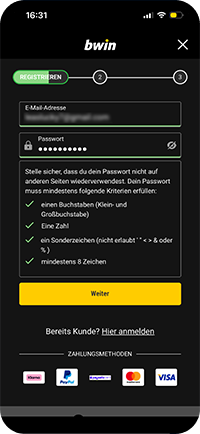 bwin anmeldung: Persönliche Daten eingeben