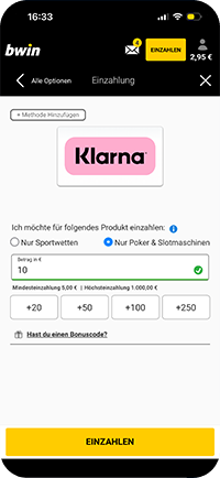bwin einzahlung: Einzahlungsmethode wählen