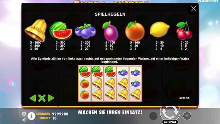 Extra Juicy Gewinntabelle