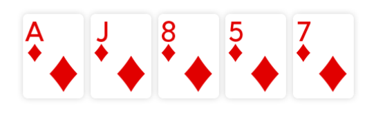 Die Kombination Flush mit 5 gleichfarbigen Karten beim Poker.