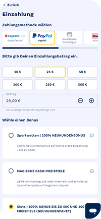 Schritt 4: Einzahlungsmethode wählen