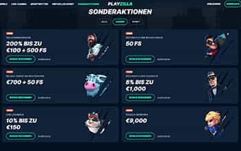 Überblick über die Aktionen bei PlayZilla.