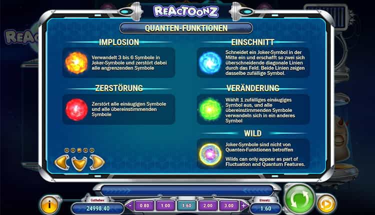 Reactoonz Gewinntabelle