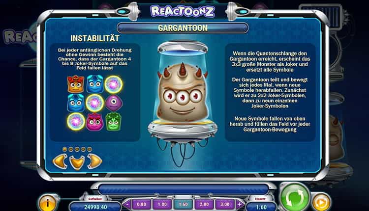 Reactoonz Gewinntabelle