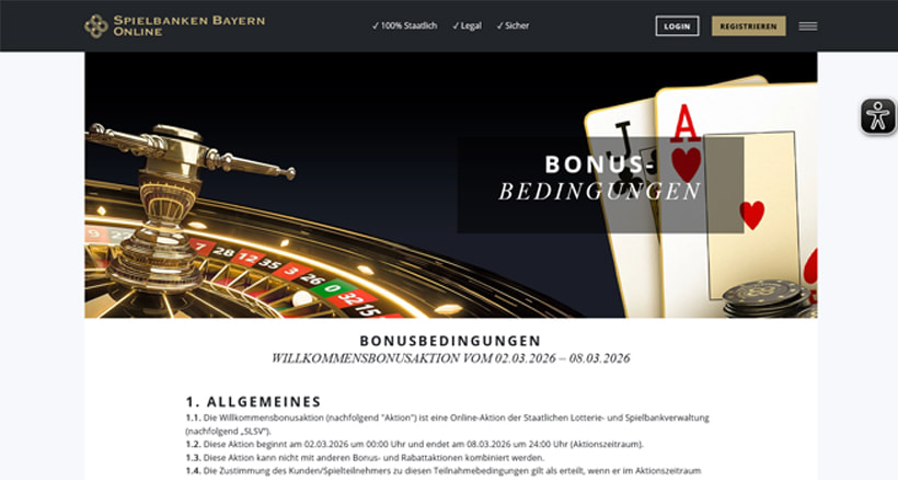 Derzeit kein Bonus-Angebot bei Spielbanken Bayern Online