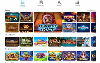 Auswahl der Spiele bei Wunderino.