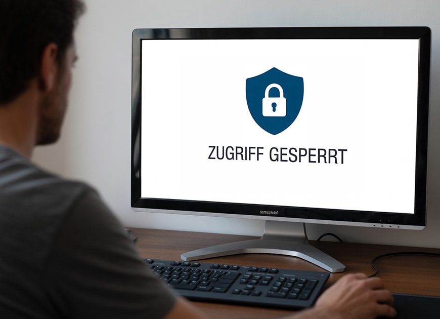 Auf dem PC Bildschirm wird eine Seite mit der Meldung „Zugriff gesperrt“ angezeigt. 