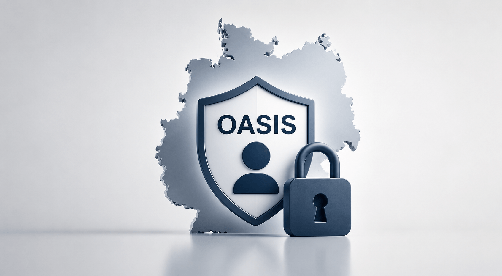 Umriss Deutschlands mit OASIS-Logo und Schlosssymbol.