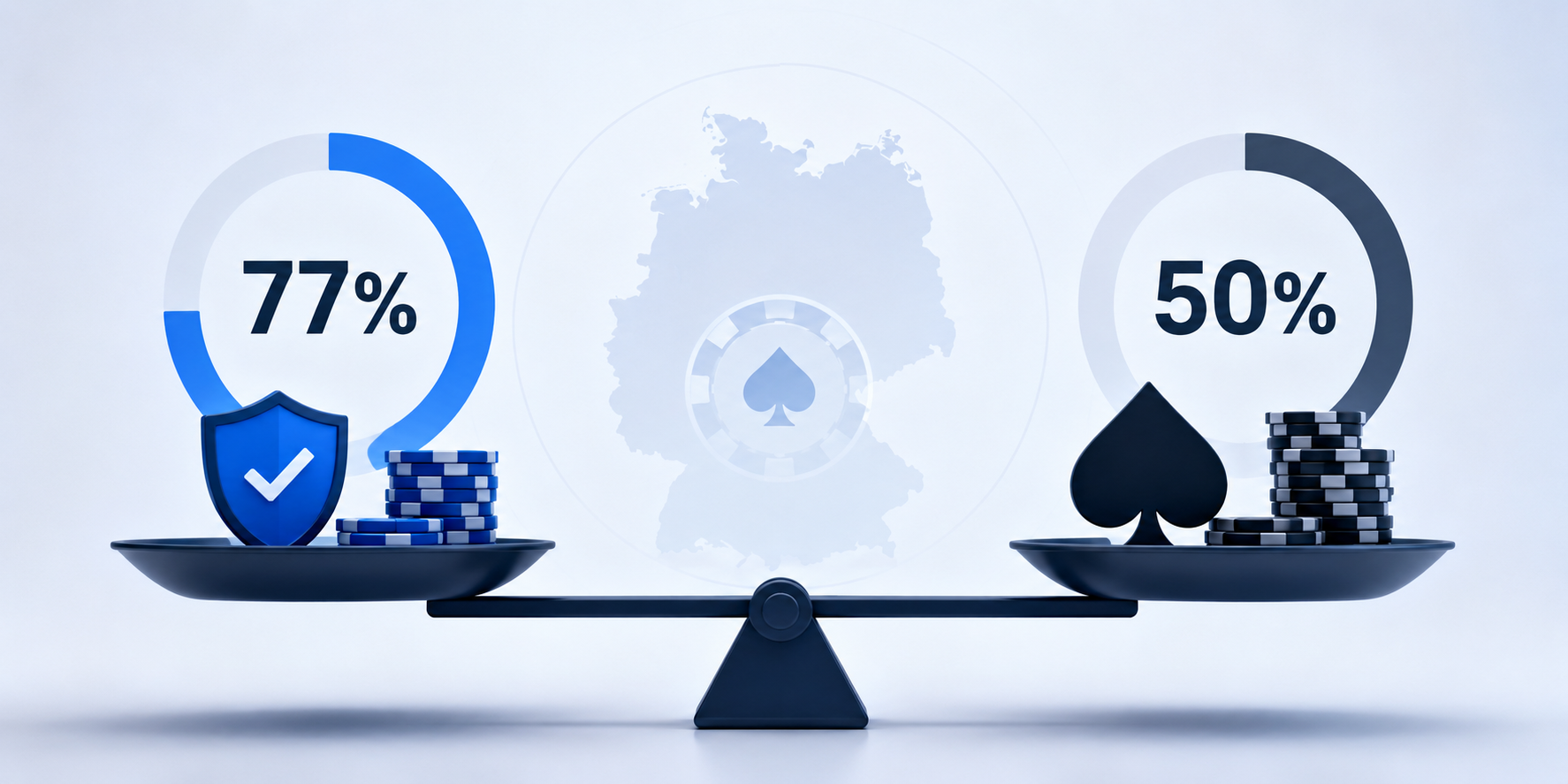 Waage mit den Vergleichswerten 77% und 50% zur Kanalisierung beim Online-Glücksspiel.