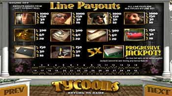 Tycoons paytable
